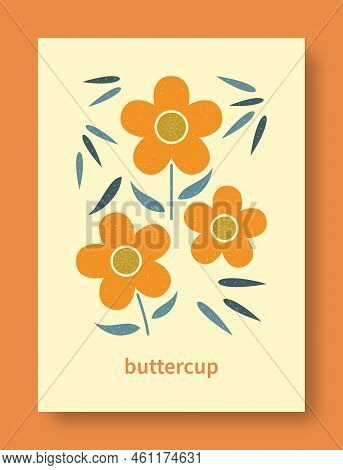 Abstract Still Life Of Buttercup Flower In Pastel Colors. Modern Art Collection. Buttercup Flower Ve
