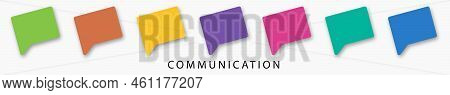 Word communication with colorful multicolored dialog speech bubbles. Vector illustration of communication concept on white isolated background. Flat style. Speak english.