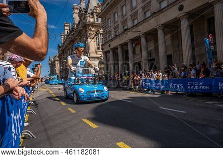 Lausanne, Vaud Canton, Switzerland -09 July, 2022: Passage Of An Advertising Car Of Krys Audition Gr