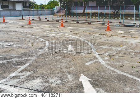 Driving Test And Training Area With Simulate Test For Driving License. Driving School Practice Traff