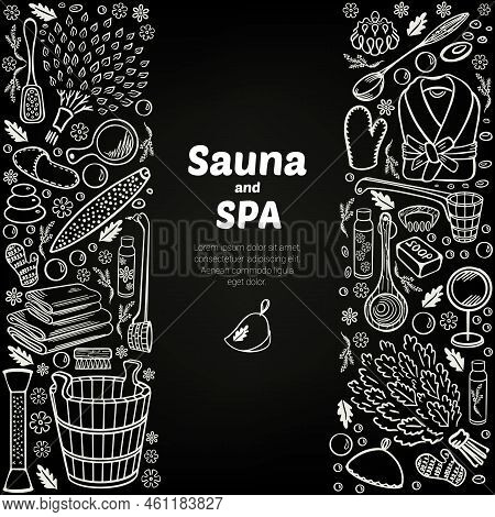 Banner Sauna And Spa Vertical Sketch Vector