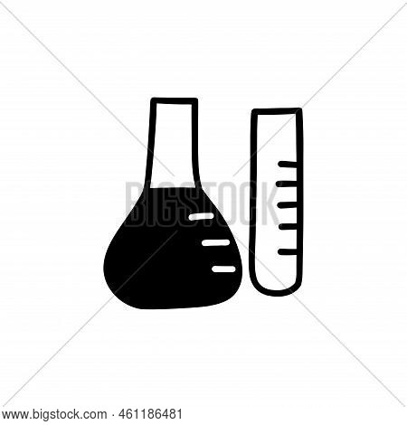 Flasks For Chemical Reactions. Black And White Vector Isolated Illustration Hand Drawn Doodle. Eleme