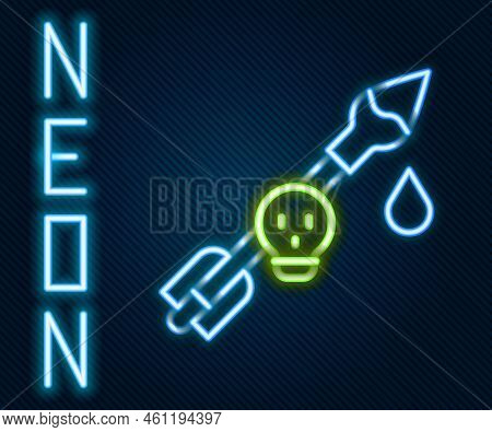 Glowing Neon Line Poison On The Arrow Icon Isolated On Black Background. Poisoned Arrow. Colorful Ou