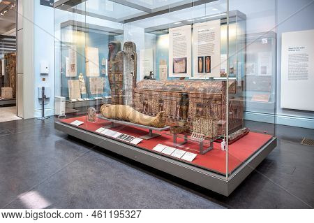 London, Uk - August 19, 2022: Exhibits Inside The Famous British Muesum In London.