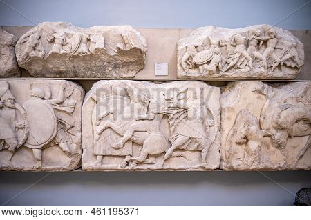 London, Uk - August 19, 2022: Exhibits From Classical Greece Inside The Famous British Muesum In Lon