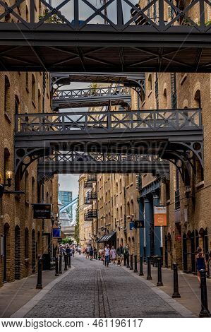 London Uk - August 21, 2022: Street View Of Shad Thames A Historic Riverside Street Next To Tower Br
