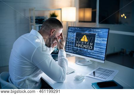 Ransomware Malware Attack And Breach. Business Computer Hacked