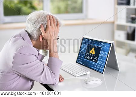 Ransomware Malware Attack. Business Computer Hacked. Security Breach