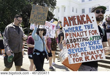 Montgomery, Alabama, Usa - July 4, 2022:  Protesters Marched In Downtown Montgomery In Support Of Wo