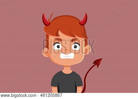 Naughty Evil Child Misbehaving Being Disobedient Vector Cartoon Illustration