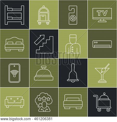 Set Line Covered With Tray, Martini Glass, Air Conditioner, Please Do Not Disturb, Stairs Up, Hotel 