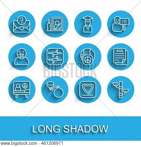 Set Line Peace, Ball On Chain, Envelope With Question Mark, Shield, Security Camera, Barbed Wire, Do