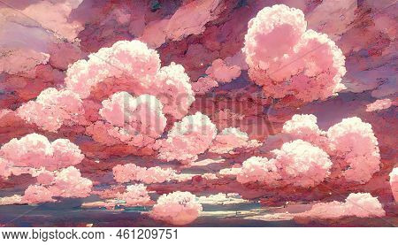 Pink Beautifull Clouds In Sky Anime Style