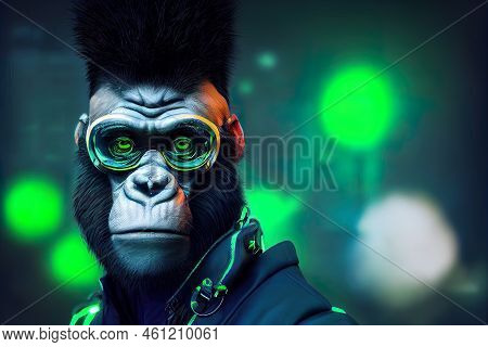 Emerald Cyber Punk Ape Portrait Hyper Realistic