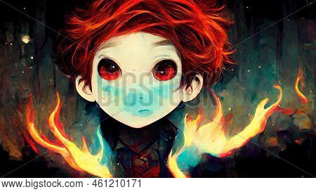 Beautiful Anime Boy Character , Flames In Hand