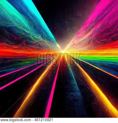 Abstract Background With Colorful Spectrum Neon Rays And Glowing Lines