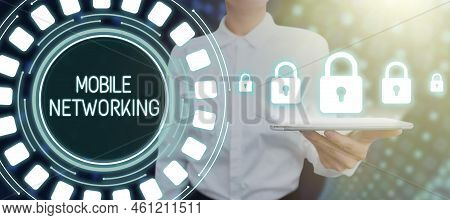 Text Showing Inspiration Mobile Networkingcommunication Network Where The Last Link Is Wireless. Con