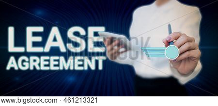 Inspiration Showing Sign Lease Agreementcontract On The Terms To One Party Agrees Rent Property. Bus