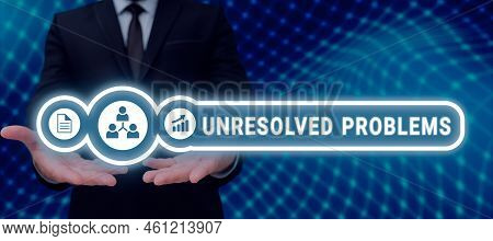 Sign Displaying Unresolved Problems. Word Written On Those Queries No One Can Answer Unanswerable Qu