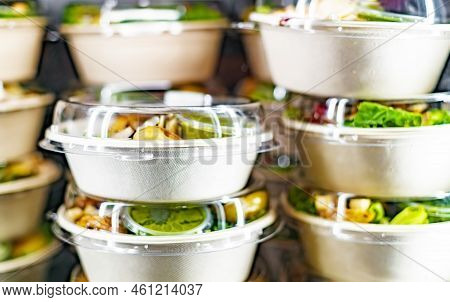 Ready To Eat Meals Displayed In A Commercial Refrigerator