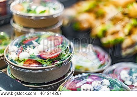 Ready To Eat Meals Displayed In A Commercial Refrigerator