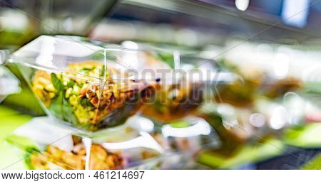 Ready To Eat Meals Displayed In A Commercial Refrigerator