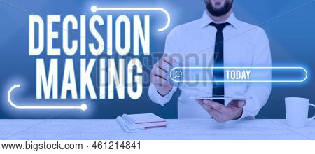 Writing Displaying Text Decision Makingthe Act Of Deciding Between Two Or More Possibilities. Busine