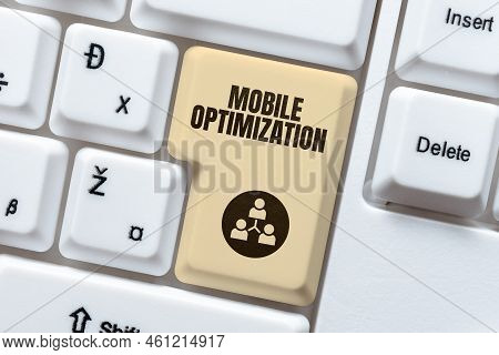 Writing Displaying Text Mobile Optimization. Business Concept Site Content Reformatted For Handheld 