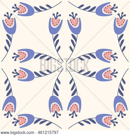Cute Bell Flower Seamless Pattern, Bellflower Campanula Wild Flower, Organic Background Vector Illus