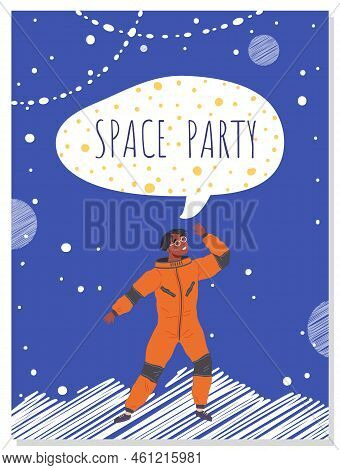 Postcards With Atronauts. Greeting Cards Or Invitations To Party In Cosmic Style. Creative Posters W