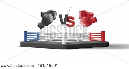 Boxin Ring With Gloves, Competition 3d Illustration
