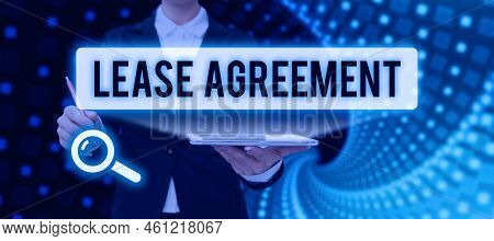Text Showing Inspiration Lease Agreementcontract On The Terms To One Party Agrees Rent Property. Wor