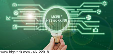 Sign Displaying Mobile Networkingcommunication Network Where The Last Link Is Wireless. Business Ove