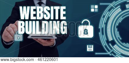Hand Writing Sign Website Buildingtools That Typically Allow The Construction Of Pages. Business Ove
