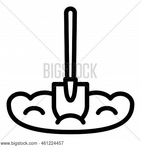 Shovel On A Piece Of Land - Icon, Illustration On White Background, Outline Style