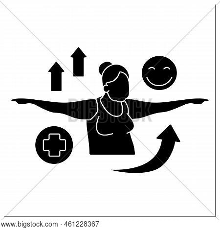 Workout Glyph Icon. Good Mood. Prevention Of Diseases. Keeps Muscle In Tonus. Sport Life. Senior Exe