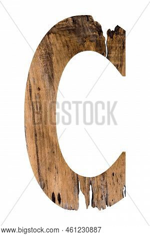 Alphabet Letter Wooden Font On White Background. English Flat Wood Character C.