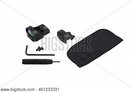 Modern Optical Collimator Sight. Aiming Device For Shooting At Short Distances. Isolate On A White B