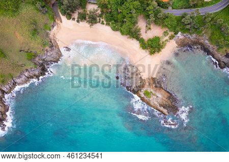 Amazing Top View Beach Aerial View Of Tropical Beach Sea In The Beautiful Phuket Island Located At Y