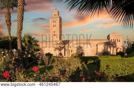 Koutoubia Mosque At Sunset Time, Marrakesh, Morocco
