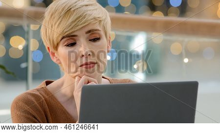 Thoughtful Serious Doubtful Smart Middle Aged Adult 40s Woman Pensive Lady Looking Away Thinking Fut