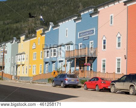 Dawson City Yukon Territory, Canada - August 4 2008; Brightly Painted Eye-catching Buildings In Town