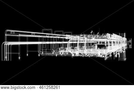 Industrial Equipment. X-ray 3d Illustration On Black Background. Non-destructive Testing Concept