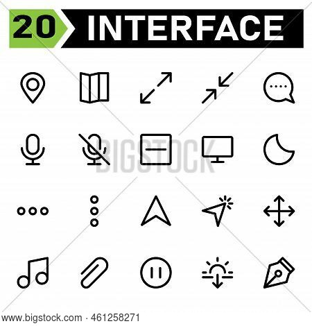 User Interface Icon Set Include Map, Pin, Location, User Interface, Guide, Direction, Maximize, Full