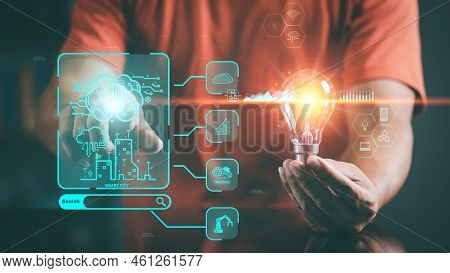 Businessmen Connect Ai Intelligent Brain Network Through Cyberspace Technology Innovation, Artificia