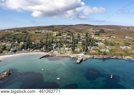 Aerial View Of The Pier At Leabgarrow On Arranmore Island In County Donegal, Republic Of Ireland
