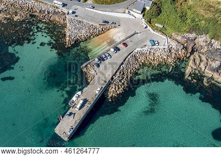 Aerial View Of The Pier At Leabgarrow On Arranmore Island In County Donegal, Republic Of Ireland