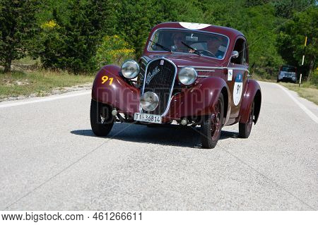 Fiat 508 S Mm Balilla Berlinetta Aerodinamica 1935 On An Old Racing Car In Rally Mille Miglia 2022 T