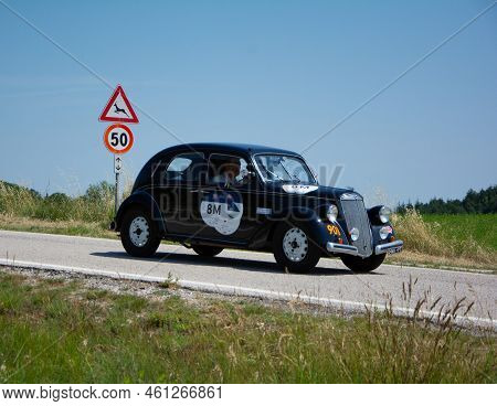 Lancia Ardesia 1952 On An Old Racing Car In Rally Mille Miglia 2022 The Famous Italian Historical Ra