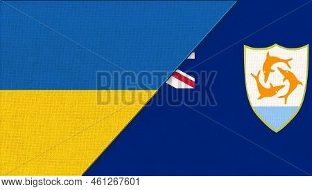 Flag Of Ukraine And Anguilla - 3d Illustration. Two Flags Together - Fabric Texture. National Symbol